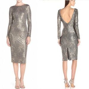 DRESS THE POPULATION Emery Metallic Jersey Open Back Dress